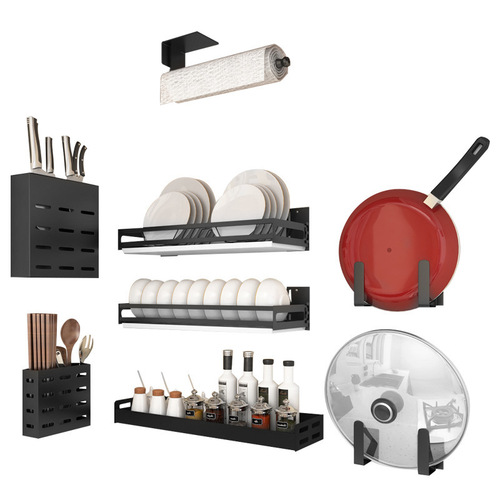 Hole-free kitchen storage rack Multifunctional wall-mounted spice rack Chopsticks dishcloth rack Knife rack Dish rack