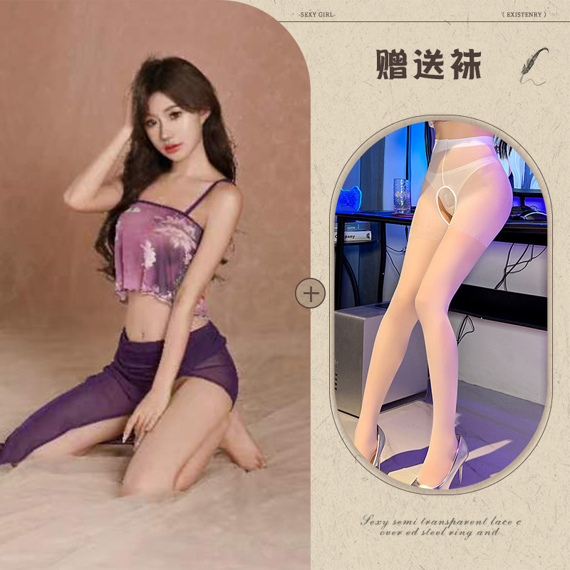 보라색 + 흰색 가랑이 없는 양말