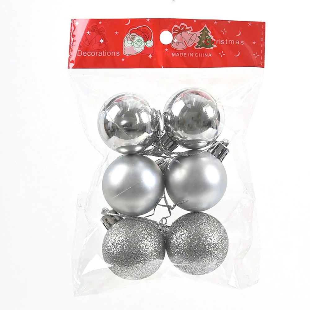 Christmas bauble set, plastic, 4 cm, 6 pcs per pack, silver/red/gold