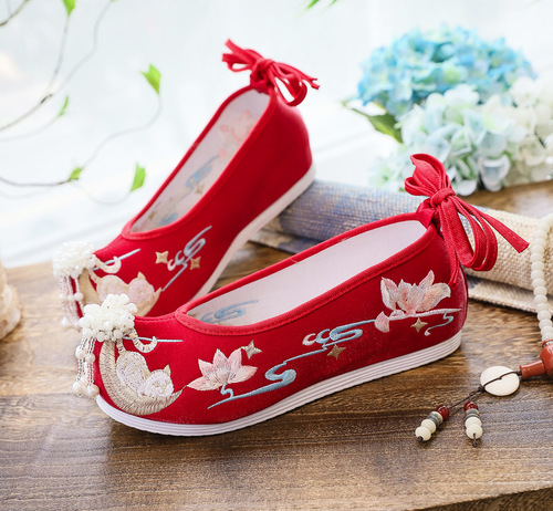  antique hanfu female shoes embroidered shoes inside bow shoes become warped head costume wedding shoes