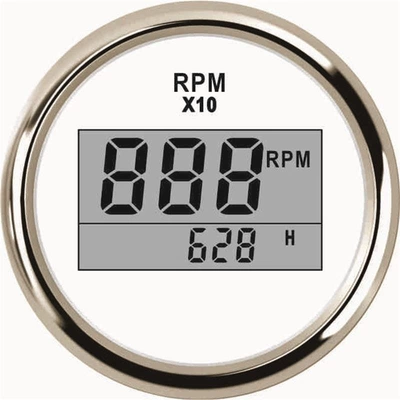 Car and Ship Modification Digital Tachometer Digital Display Tachometer with Timer 52mm Mounting Diameter with Backlight (automobile instrument) - silver-edge-white-background