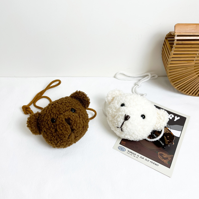 Cute Plush Bear Coin Purse, Trendy Personalized Doll Bear Head Shoulder Bag, Creative Doll Accessories