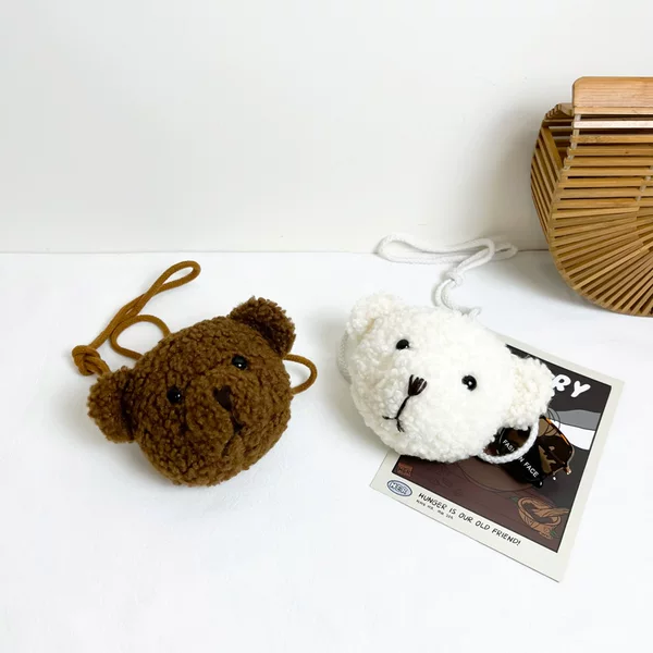 Cute Plush Bear Coin Purse, Trendy Personalized Doll Bear Head Shoulder Bag, Creative Doll Accessories