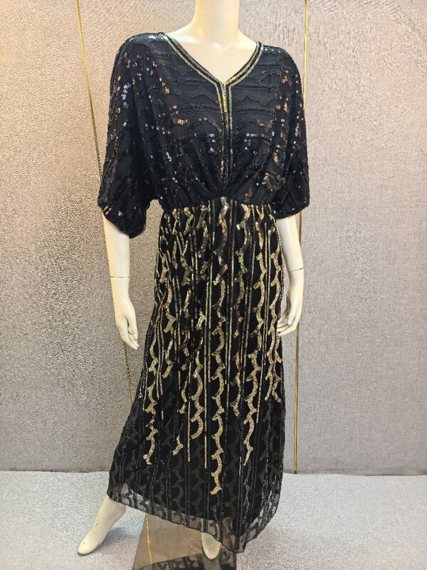 Cross-Border Heavy-Duty Beaded Sequin Xinjiang-Style Plus-Size Dress