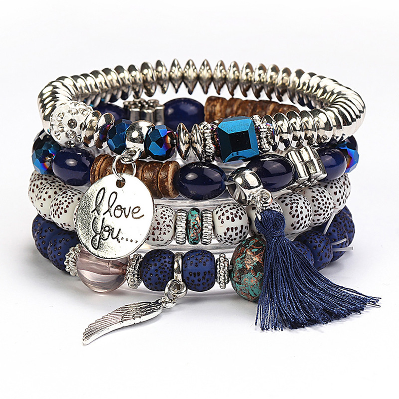 European and American Hot Selling Bohemian Ethnic Style Bracelet Set I Love You Tree of Life Pendant Adjustable Jewelry