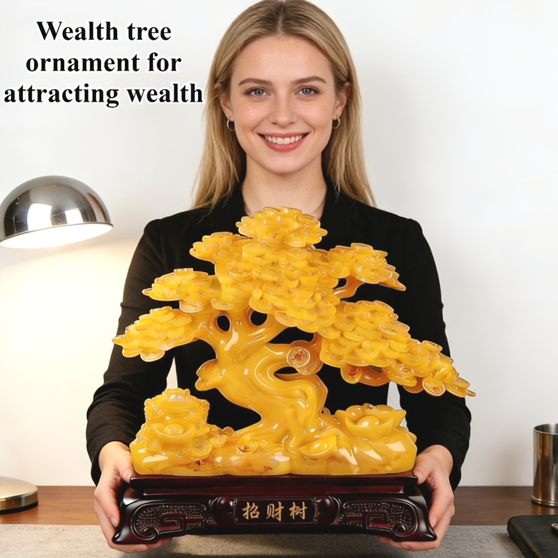 Money Tree Resin Ornaments, Living Room and Office Decorations, Gift-Giving, Fortune Tree, Treasure Bowl Ornaments, Resin Crafts