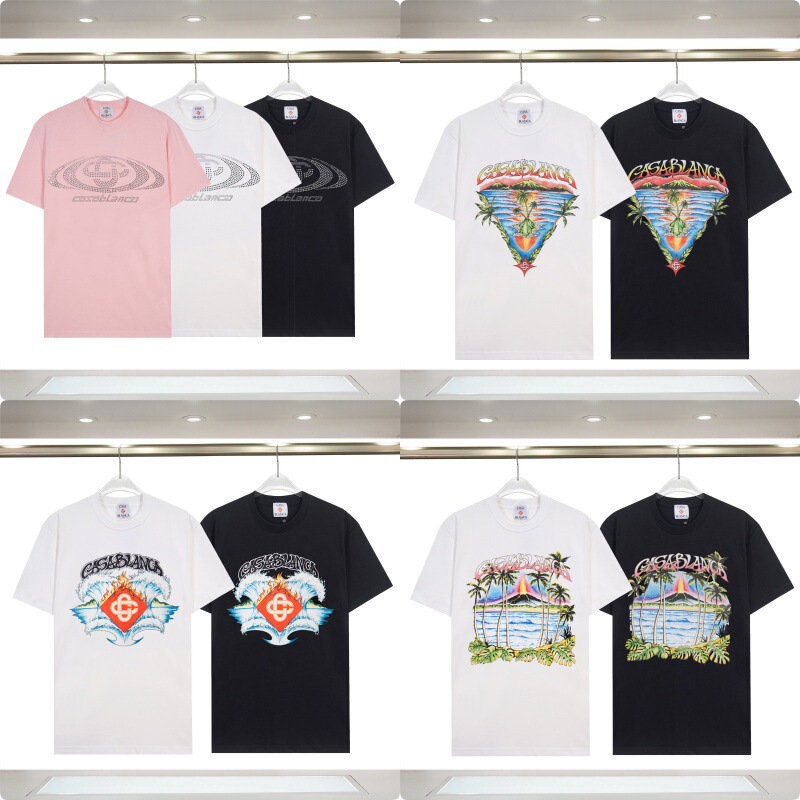 2026 Cross-Border 260g Casablanca Short-Sleeve Spring/Summer New Style Painted Print Casa Unisex Short-Sleeve Shirt