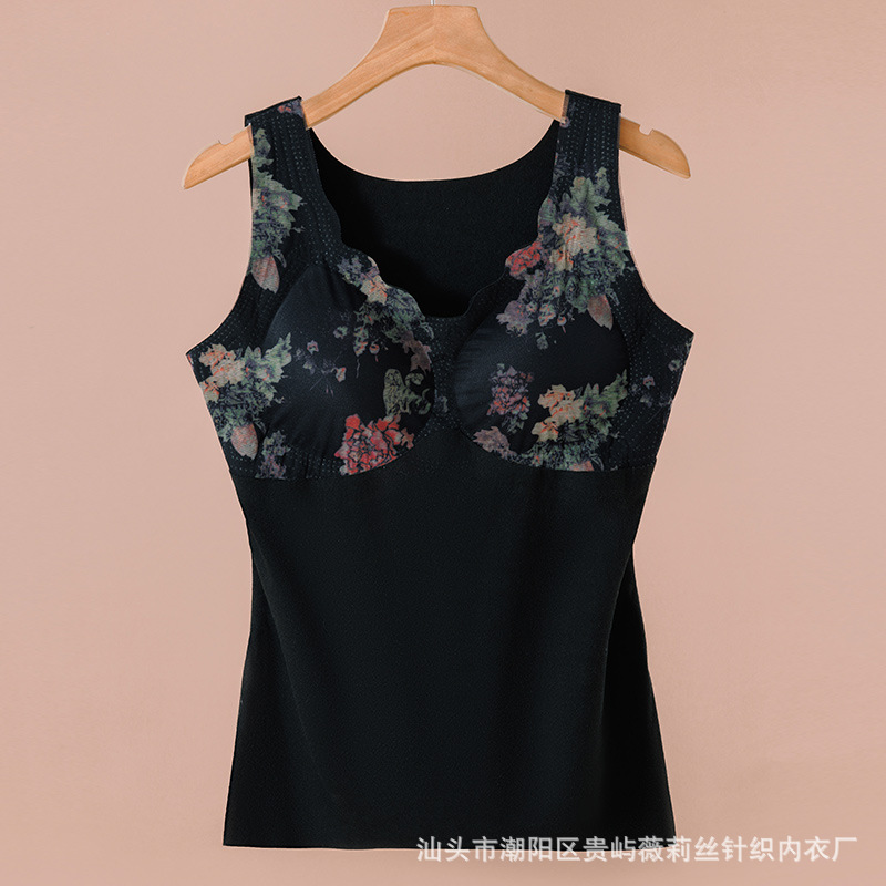 Nuevo tipo con cojín de pecho y camisa interior de terciopelo, camisa exterior de mujer, chaleco caliente de terciopelo sin marcas para mujeres