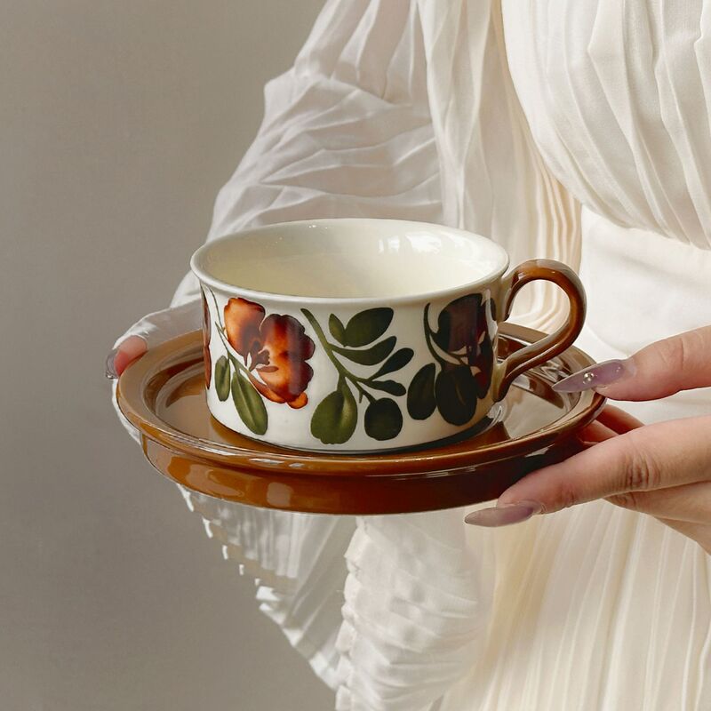 オリジナルブラウンフラワーカップ＆ソーサーコーヒーカップスズランコーヒーカップギフトボックス結婚祝いカップお土産ギフト包装|undefined