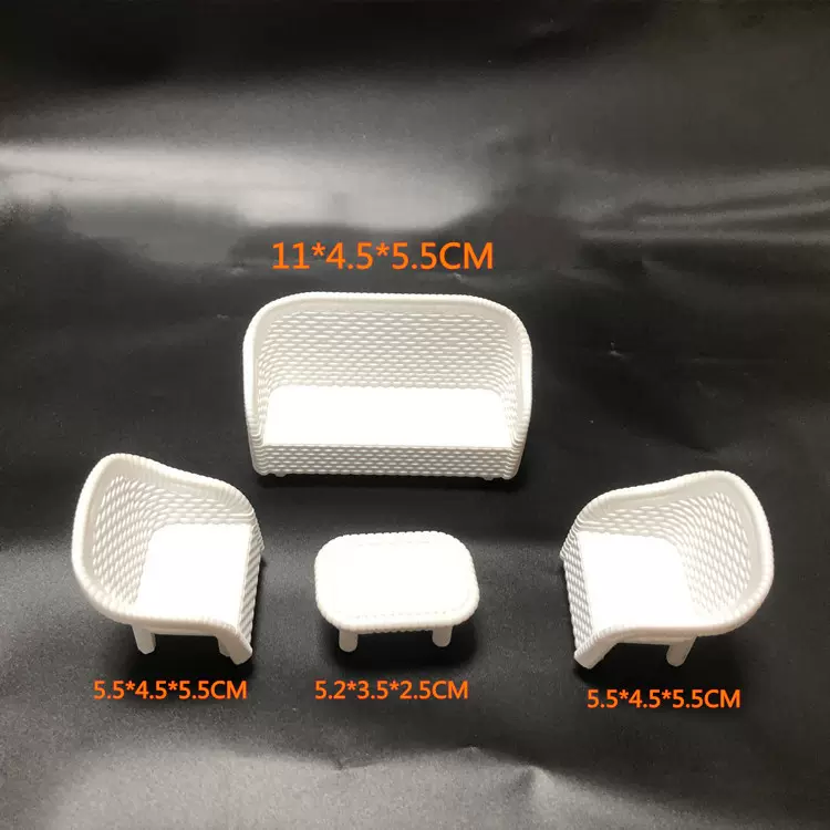 4件套11厘米仿真白色沙发套装过家家玩具家具套装沙盘摆件娃娃配