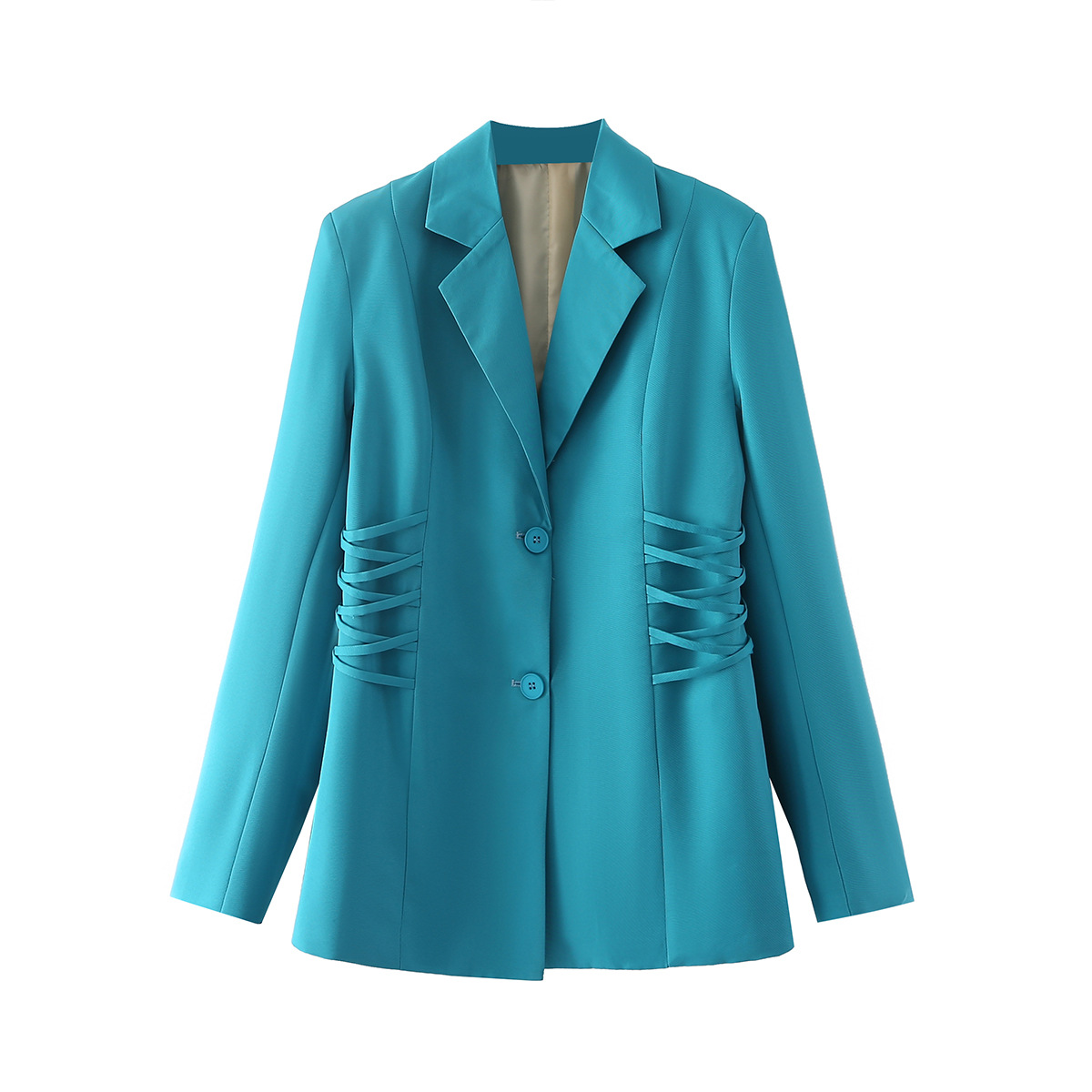 Blue Single-Breasted Drawstring Blazer NSLQS101690