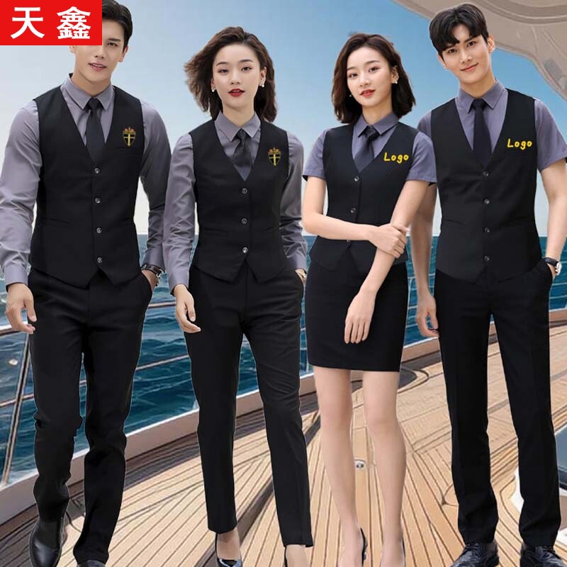 ktv Waiter Work Clothes Men's Long Short-sleeved Bar Nightclub Vest Set Billiards Room Restaurant Catering Tooling