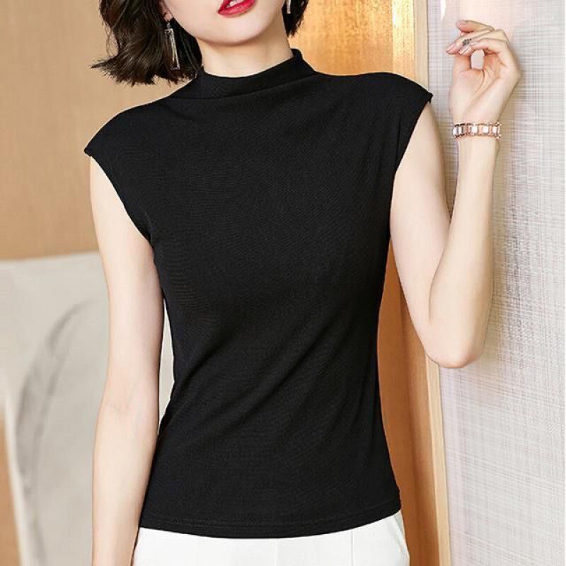 Modal/2023 Spring/Summer New Korean style sleeveless T-shirt half turtleneck solid color bottoming shirt Women's slim fit slimming versatile