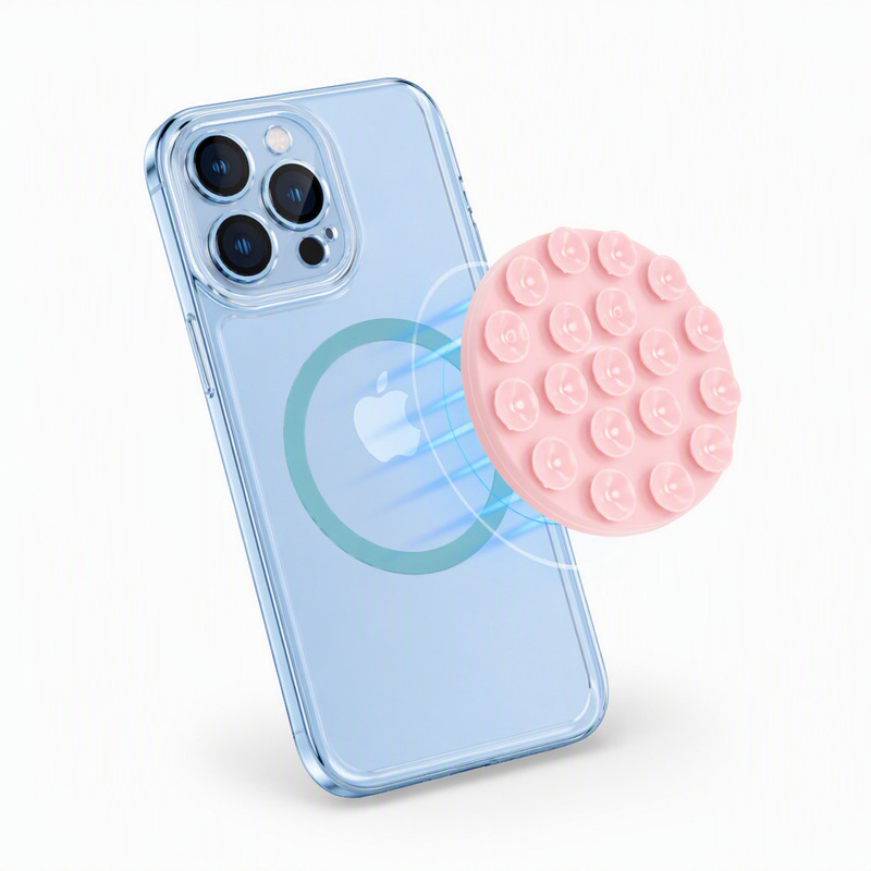 Round magnetic silicone suction cup stand, strong suction with magnetic sheet, universal phone holder, can be printed with logo Round magnetic silicone suction cup stand, strong suction with magnetic sheet, universal phone holder, can be printed with logo