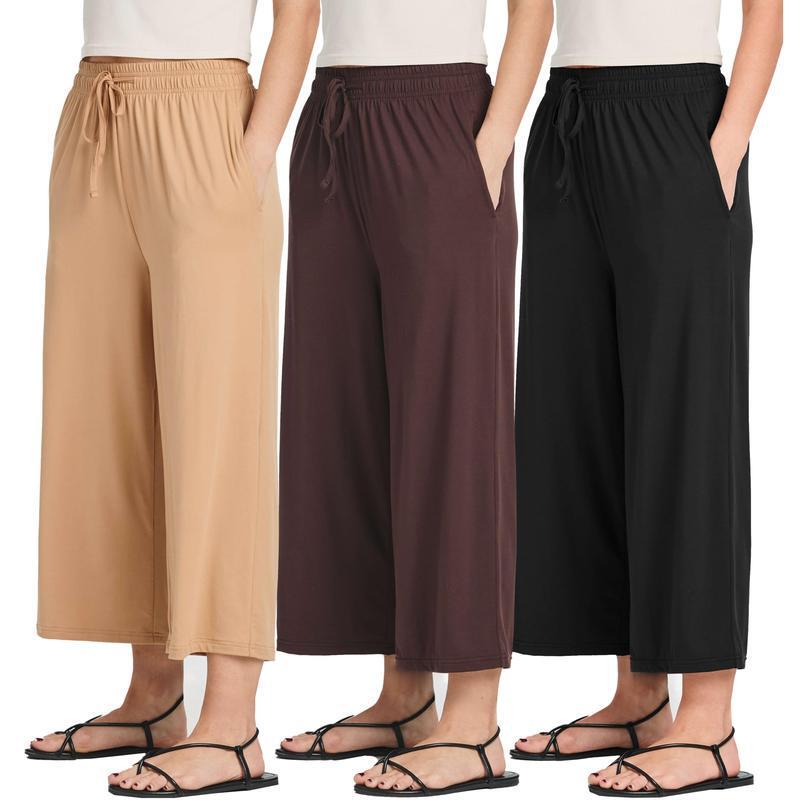 2025 New Cross-Border Dropshipping 3-Piece Set of Women's Super Soft Wide Leg Loose Capri Leggings