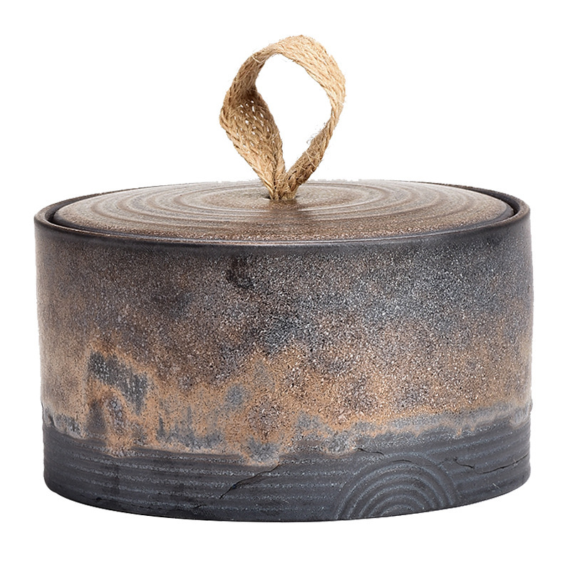 Tarro de té de gres hecho a mano de estilo japonés creativo mango de cuerda de cáñamo Almacenamiento de cerámica productos secos tarro sellado tarro de envasado de té