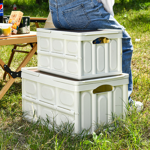 Outdoor storage box picnic wooden lid box car trunk organizer box portable basket camping folding box