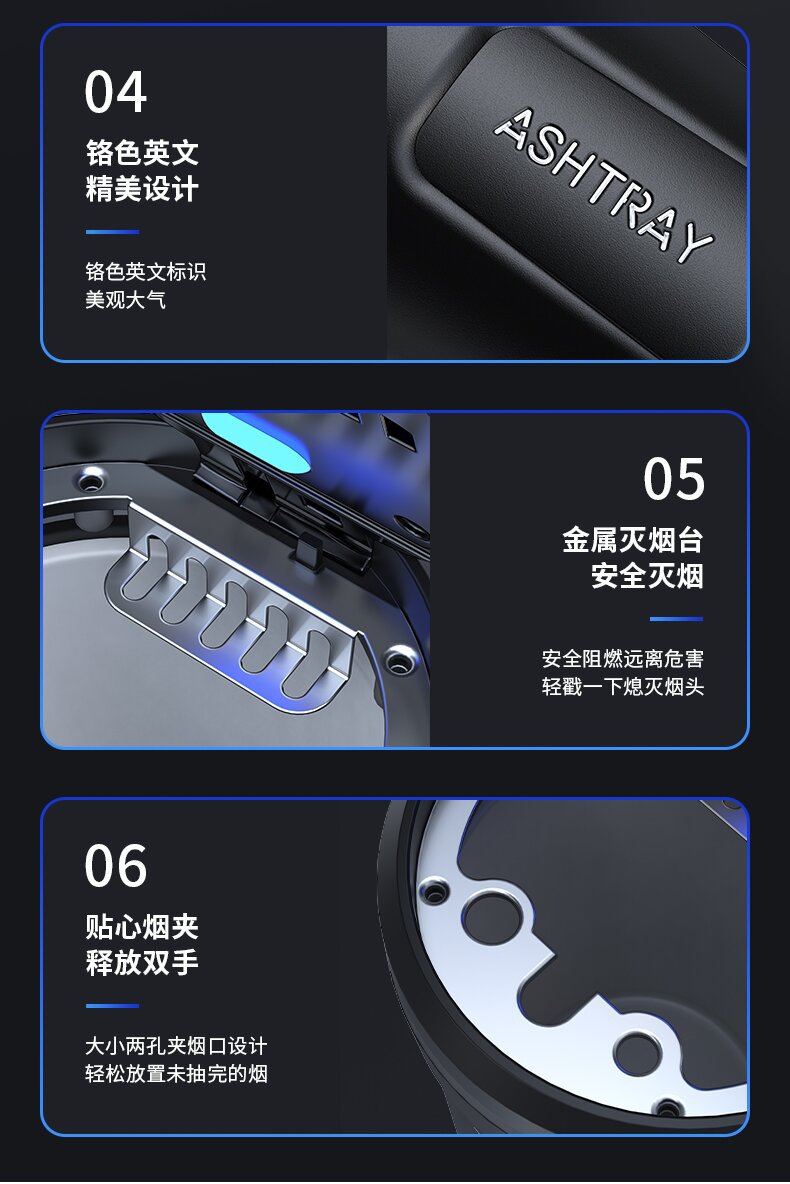 Car Ashtray with Cover and Led Light, High-End and Stylish Ceramic Car Ashtray
