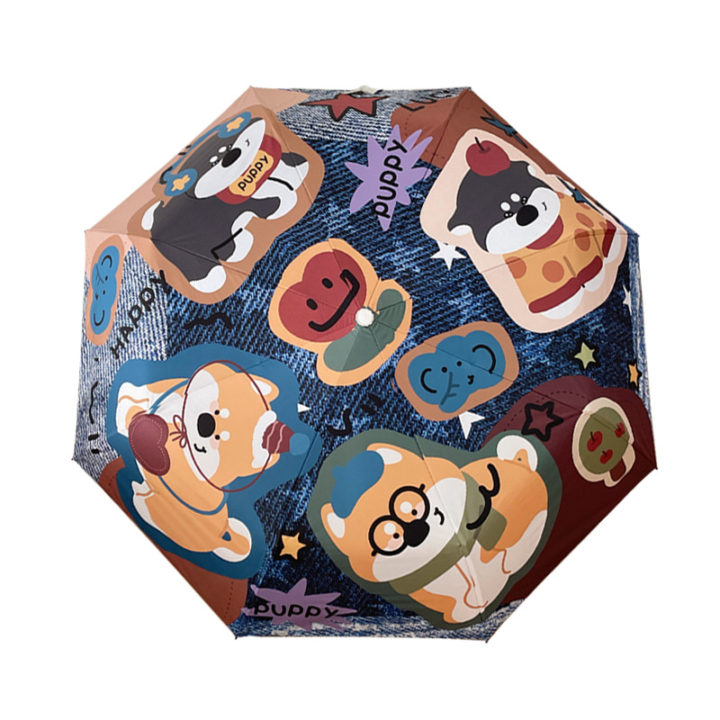 American Retro Women, Adecuado tanto para días soleados como lluviosos, Con diseño de perro de dibujos animados lindo de alta calidad, Plegable completamente automático, Sol_voghion.com