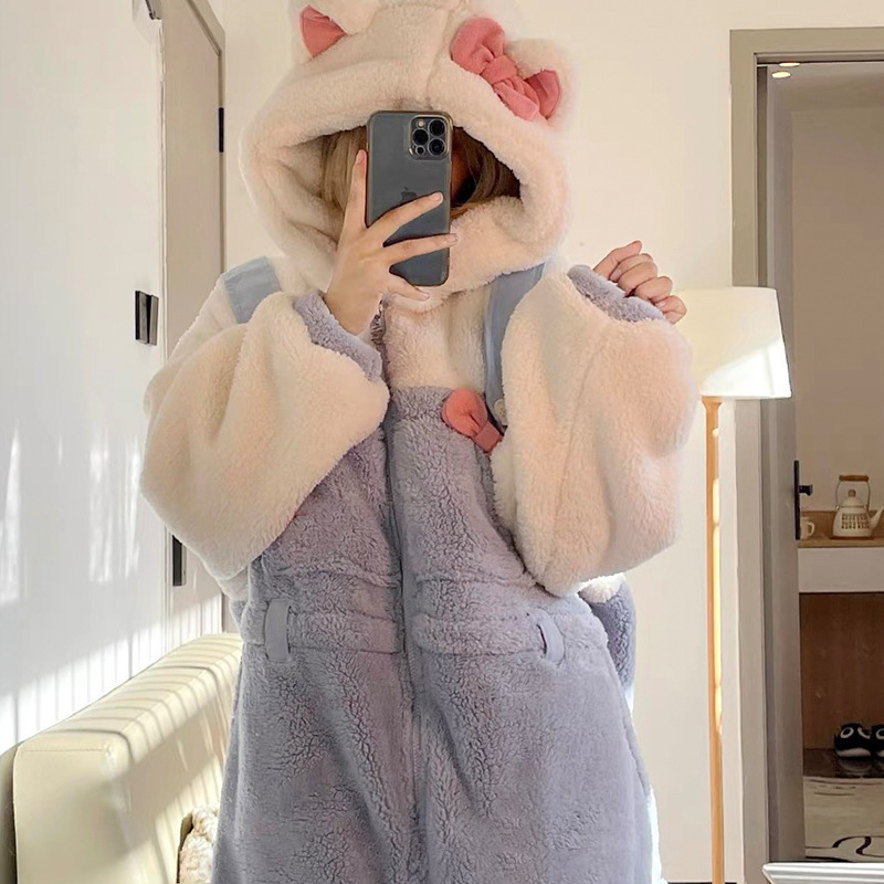 女性用パジャマかわいい漫画コーラルベルベット冬 2025 新しいベルベット肥厚ぬいぐるみホーム服ジャンプスーツ冬|undefined
