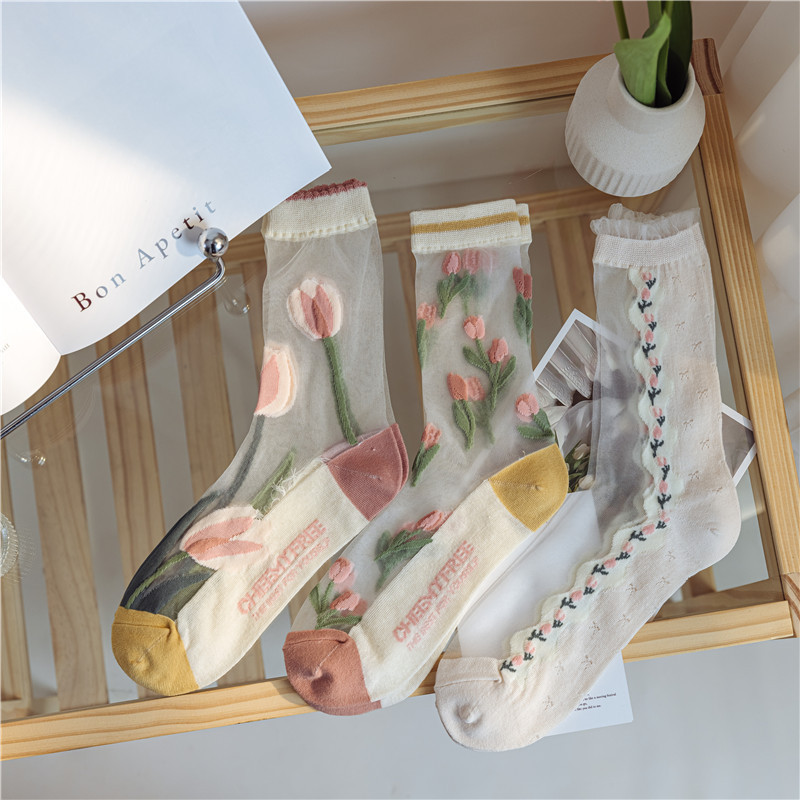 Socks Women's Spring and Summer Thin Mid-length Socks ins Trendy Crystal Glass Silk Stockings Pure-Cotton Sole OUTWearing Sandals Socks Summer Socks Women's Spring and Summer Thin Mid-length Socks ins Trendy Crystal Glass Silk Stockings Pure-Cotton Sole OUTWearing Sandals Socks Summer
