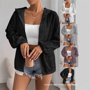 2025 Cross-Border European and American Hot-Selling Women's Clothing Ins Style Summer Thin Hooded Sun Protection Women's Zipper Loose Jacket for Women