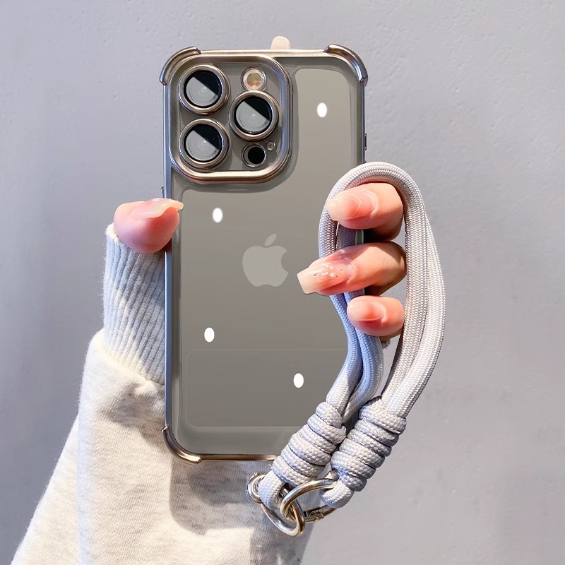 Simple color sólido cuatro esquinas anti-caída Apple 16promax funda para teléfono 15pro/16 todo incluido 14pro cuerda 13/14