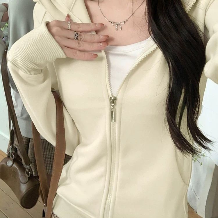 蓝色显白连帽开衫卫衣外套运动春秋季拉链修身显瘦女生修身瑜伽服|undefined