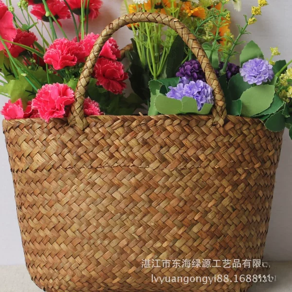 079 Series Seaweed Woven Handheld Shoulder Distinctive Women's Bag Travel Vacation Woven Bag Fresh Beach Bag