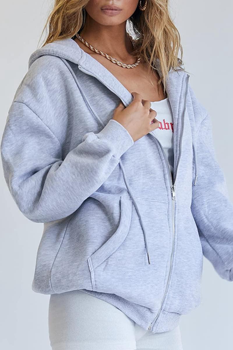 456g Weight Long Sleeve Sleeve Length Zipper Placket Type Regular Sleeve Sleeve Type Polyester Fabric Type Long Top Length Hoodie Tops Type Daily Occasion Hooded Neckline Regular Fit Fit Type Solid Color Pattern Spring, Autumn Season Women's Gender Pocket Design Streetwear Style Women's Streetwear Solid Color Pocket Zipper Hoodie 27