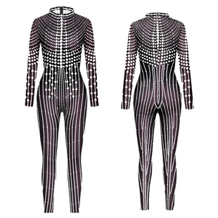 Hot Selling European and American Clothing Bodysuit Jumpsuit Pattern Digital Printing Long-Sleeved Breathable Jumpsuit Suit Jumpsuit