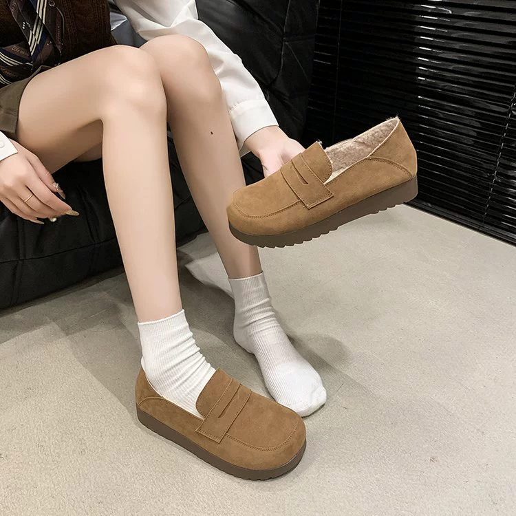Matte demi-season footwear, fleece loafers for leisure, 2024 years, soft sole