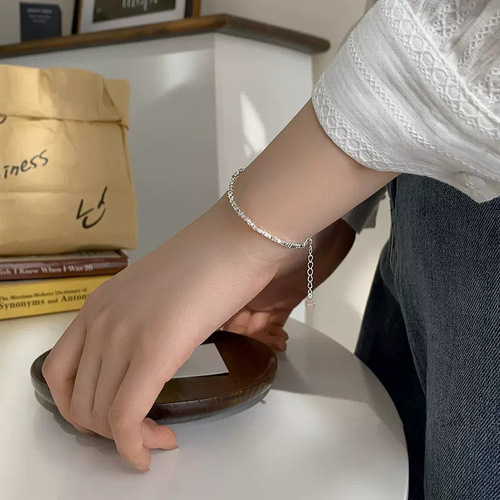 s925 silver broken silver bracelet women's fine live broadcast hot selling style ins light luxury sparkling handmade chain
