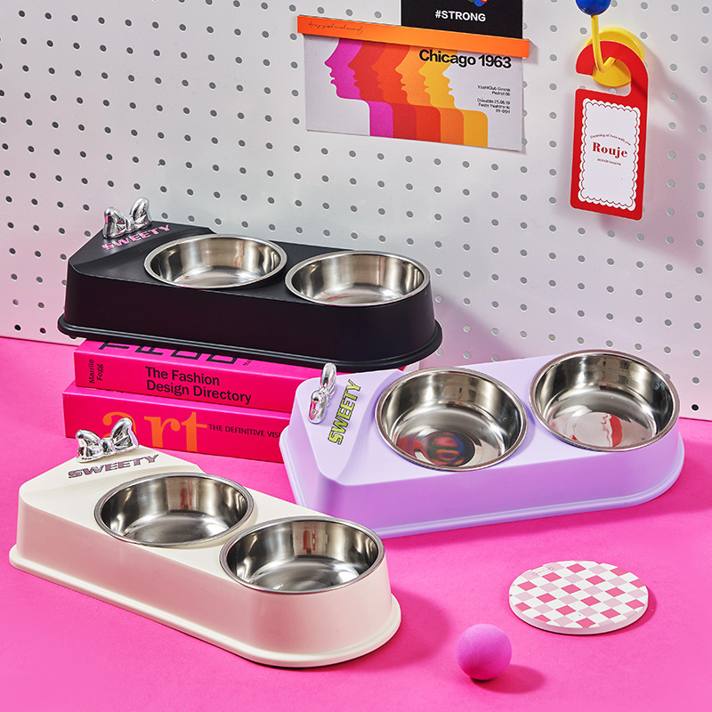Pet de acero inoxidable doble tazón gato tazón perro tazón antideslizante contra derrumbe pet tazón mariposa para gatos tazón comida perro al por mayor