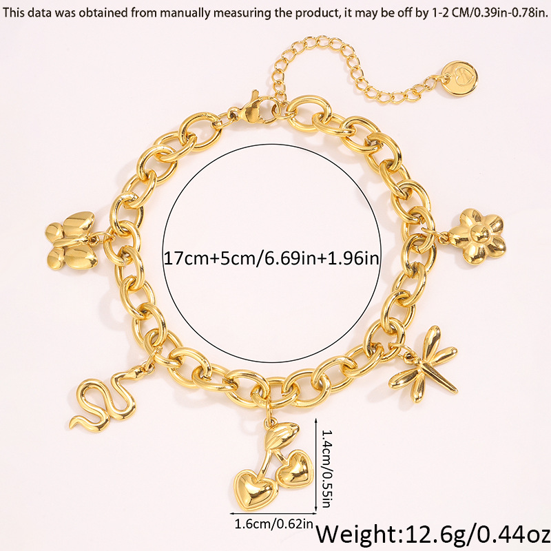 Moda nueva mariposa libélula arena pulsera de oro lujo ligera alta personalidad serpiente dorada cinco hojas flores joyas pulsera de acero titanio