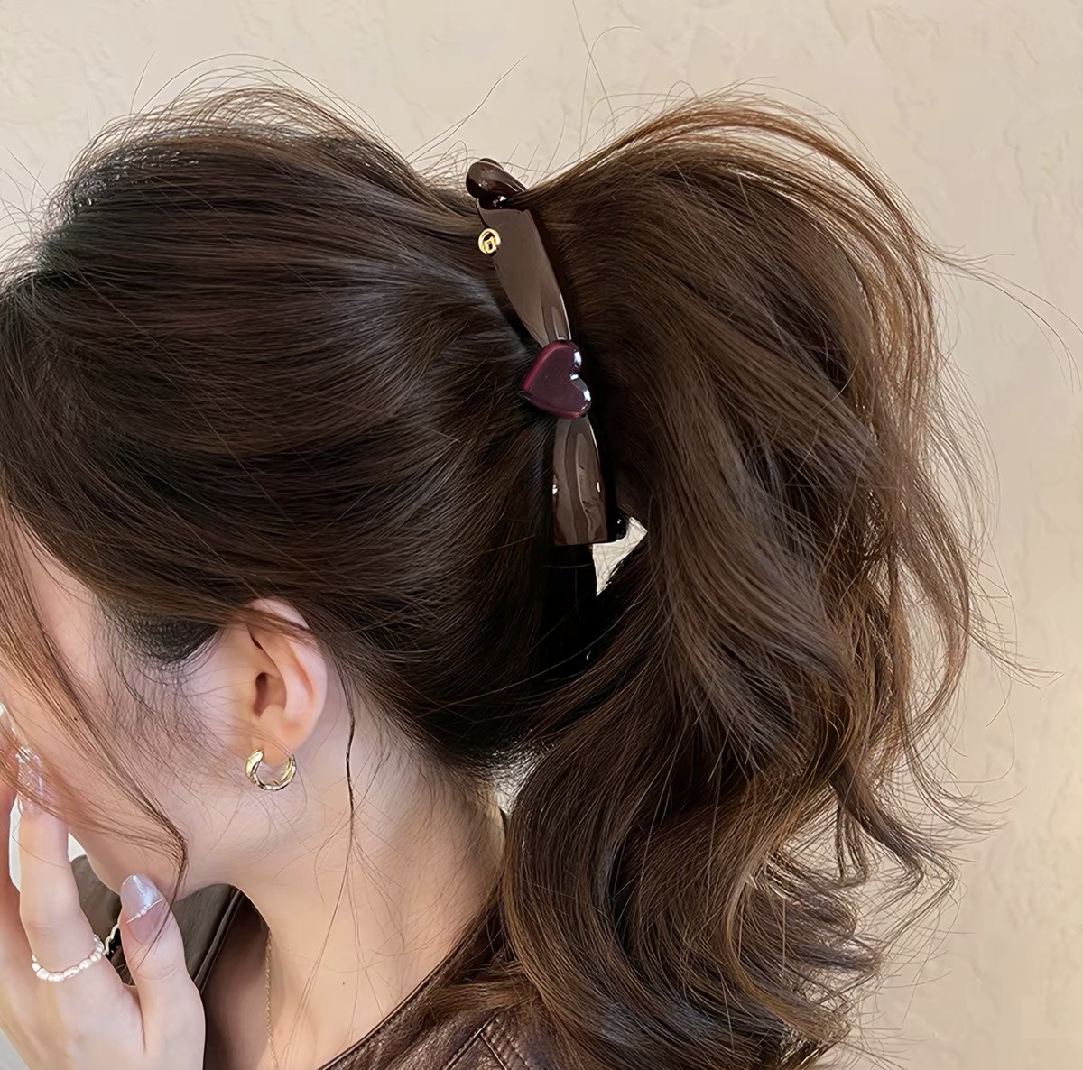 95# chocolate heart bow tie banana twist clip - 11cm