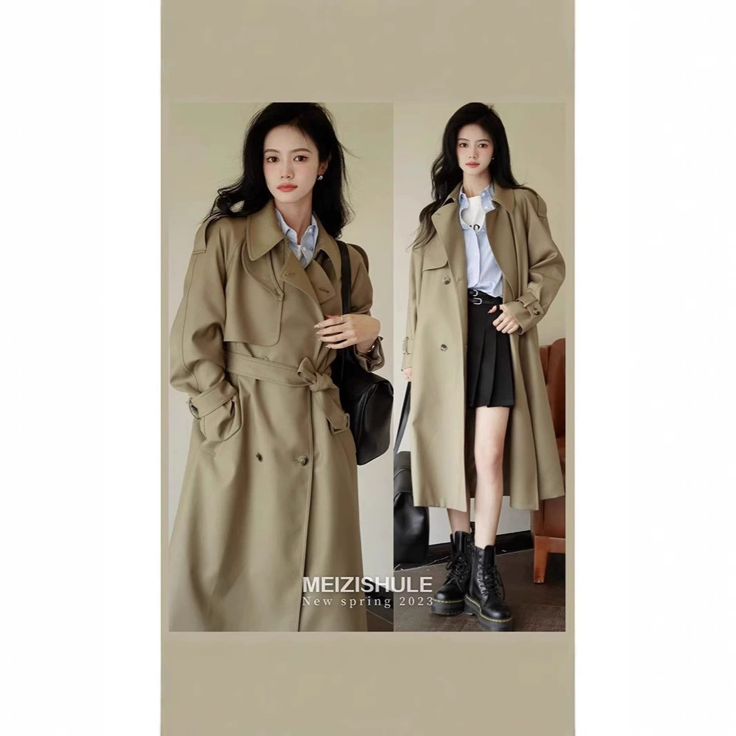Длинный ретро осенний trench coat, пиджак, костюм, 2024 год, средняя длина, свободного кроя, для подростков