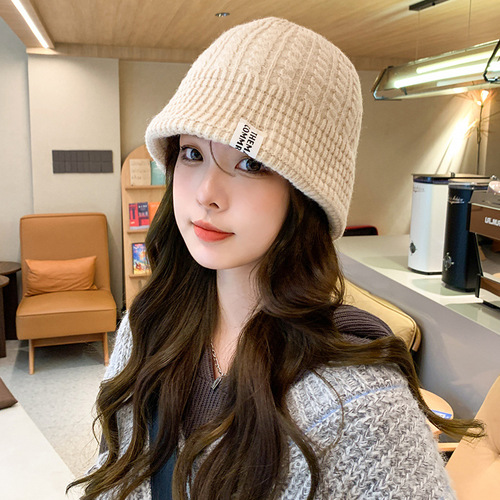 Knitted fisherman hat for women Korean version sweet and versatile bucket wool cold hat warm ear protection small knitted basin hat showing face