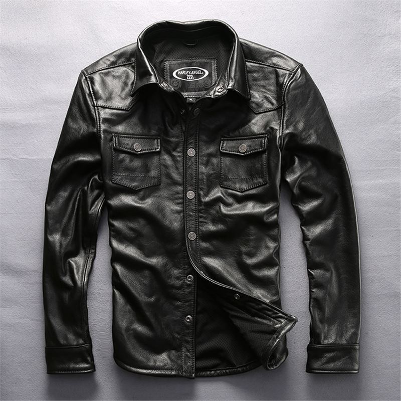 HARLEY ANGEL First Layer Cowhide Shirt Men Ha-2 Spring & Fall European and American Fashion Urban Motorcycle Genuine Leather Shirt HARLEY ANGEL First Layer Cowhide Shirt Men Ha-2 Spring & Fall European and American Fashion Urban Motorcycle Genuine Leather Shirt
