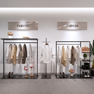 Clothing Store Display Rack Black Storage Clothes Hanging Rod Men's and Women's Clothing Store Simple Shelf Display Rack Floor-Standing Clothes Hanger