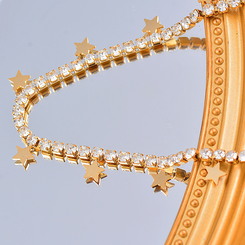 Fashion Star Titanium Steel Inlay Rhinestones Pendant Necklace 1 Piece