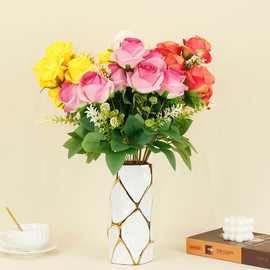 9叉7头雪山玫 仿真花假花家居婚礼装饰花艺批发摆件户外餐桌布置