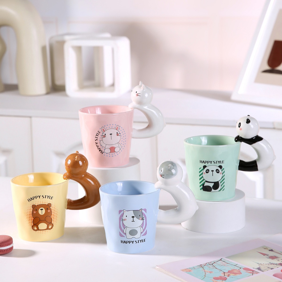 Taza creativa personalizada animal taza de desayuno de cerámica muñeca 3D taza de beber simple mano regalo Taza de alta apariencia