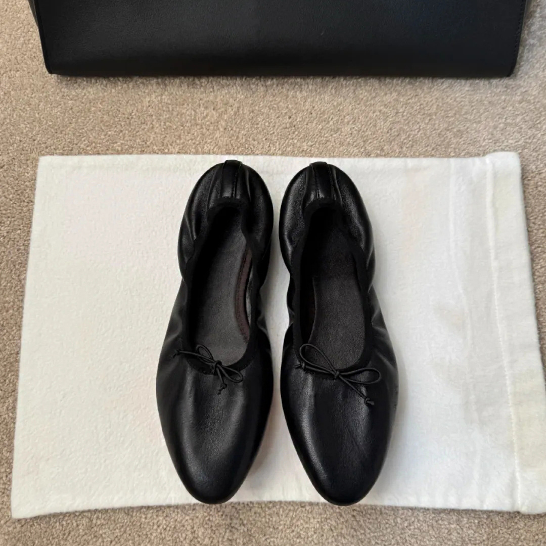 Soft elegant shoes with bow low-cut, (Physicals), round toe, balletcore style