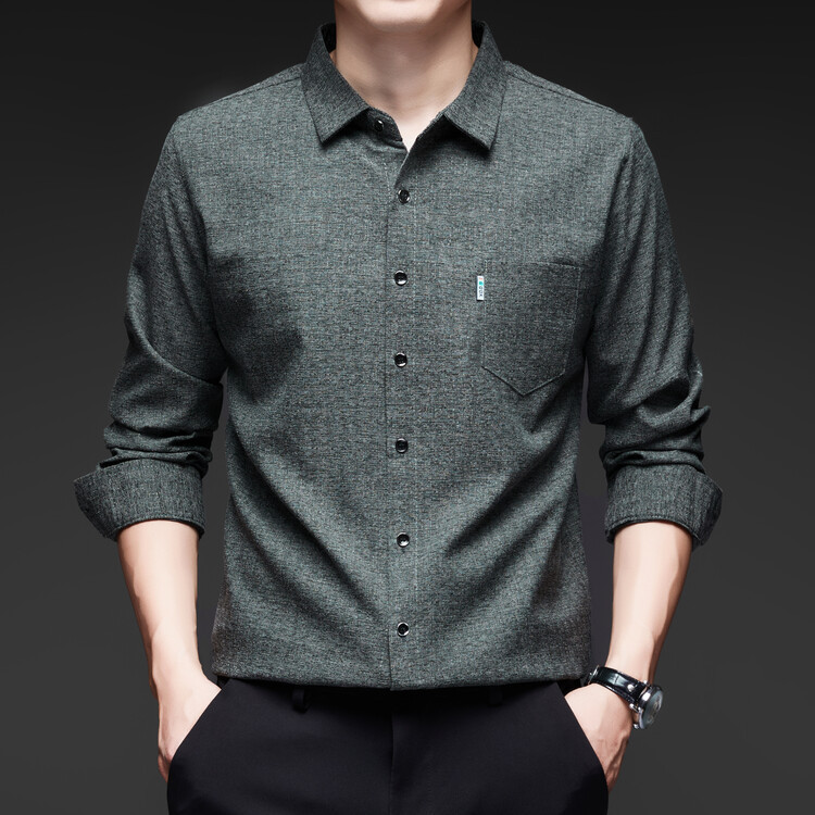 Lap Collar Loose Autumn Long-sleeved Autumn Shirt Middle-aged and Elderly Men's Short-sleeved Shirt Lightweight Loose Dad's Dress for Hair