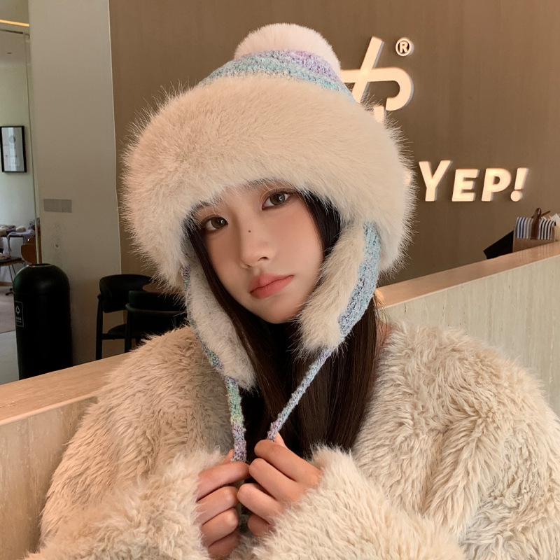 民族风保暖护耳帽冬季帽子女可爱毛绒雷锋帽加绒加厚御寒针织帽子|undefined