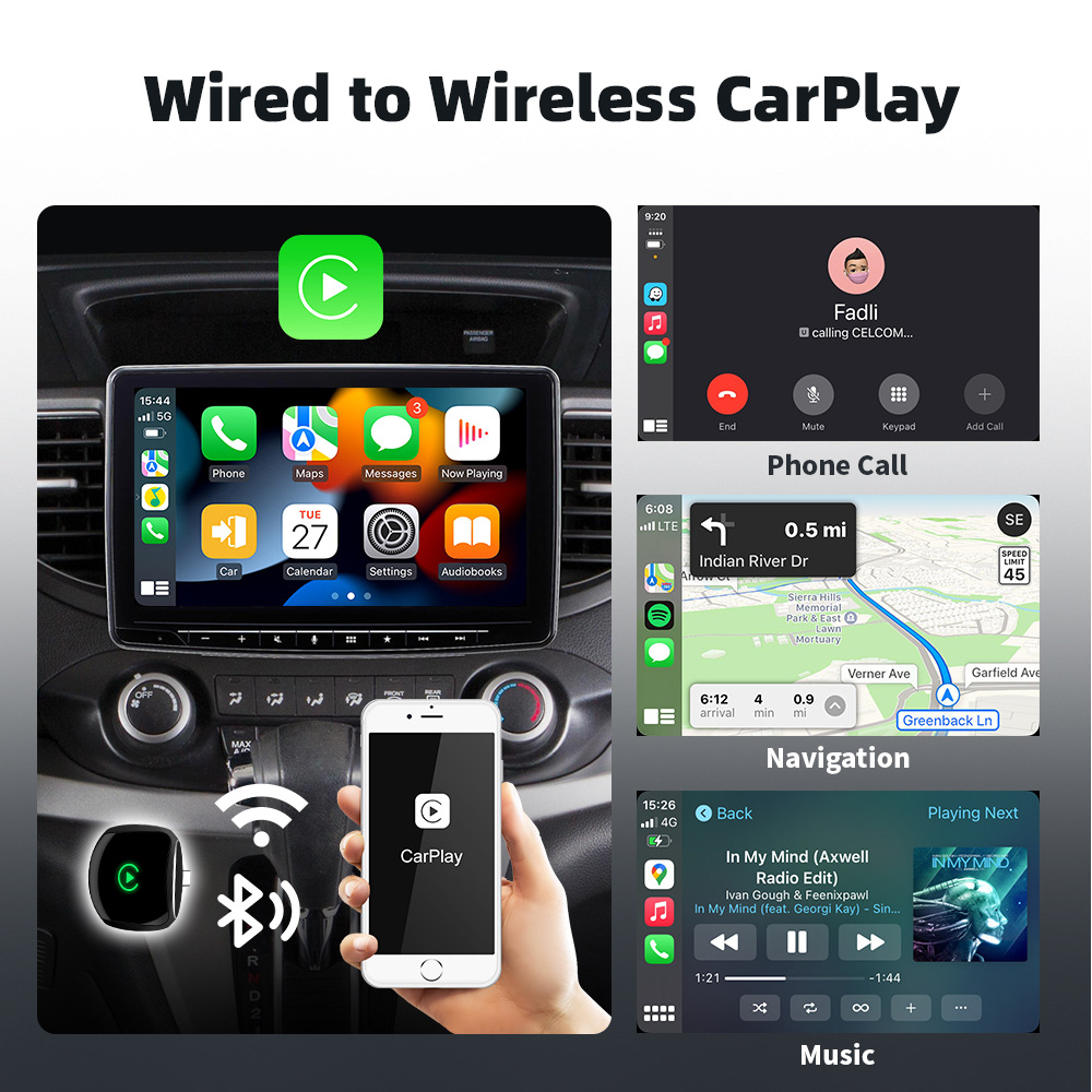 Cross-border best-selling mini portable wireless CarPlay adapter, compatible with Apple/Android devices, a 2-in-1 in-car connectivity box