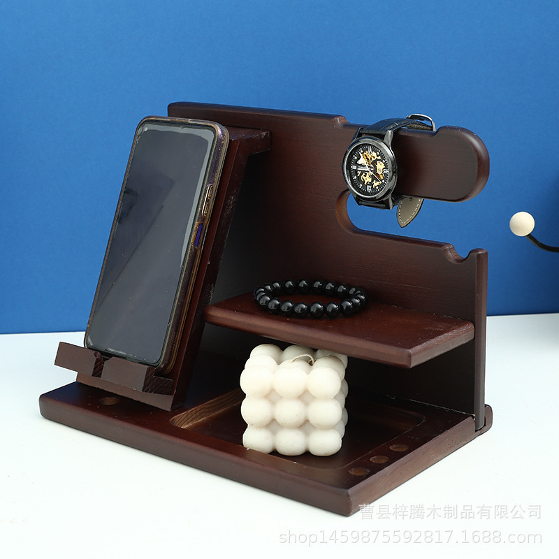 Wooden Lazy Mobile Phone Stand Desktop Phone Charging Stand Multi-Purpose Key Rack Watch Rack Storage Rack