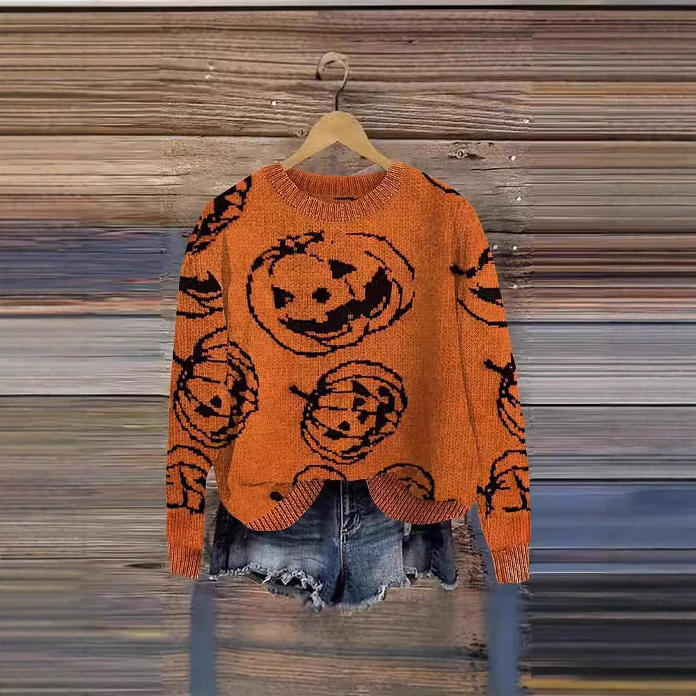 Осень и зима новый Amazon трансграничная внешняя торговля женская одежда хэллоуин 3D цифровая печать с круглым вырезом дамы свитера