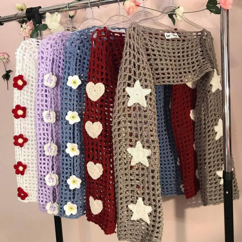 2026 Amazon Cross-Border Handmade Crochet European and American Style Ultra-Short Woolen Blouse Personalized Tops Wholesale